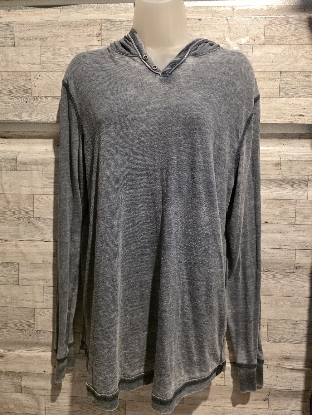 Lucky Brand Men's Heather Gray Hooded Crewneck Sweater